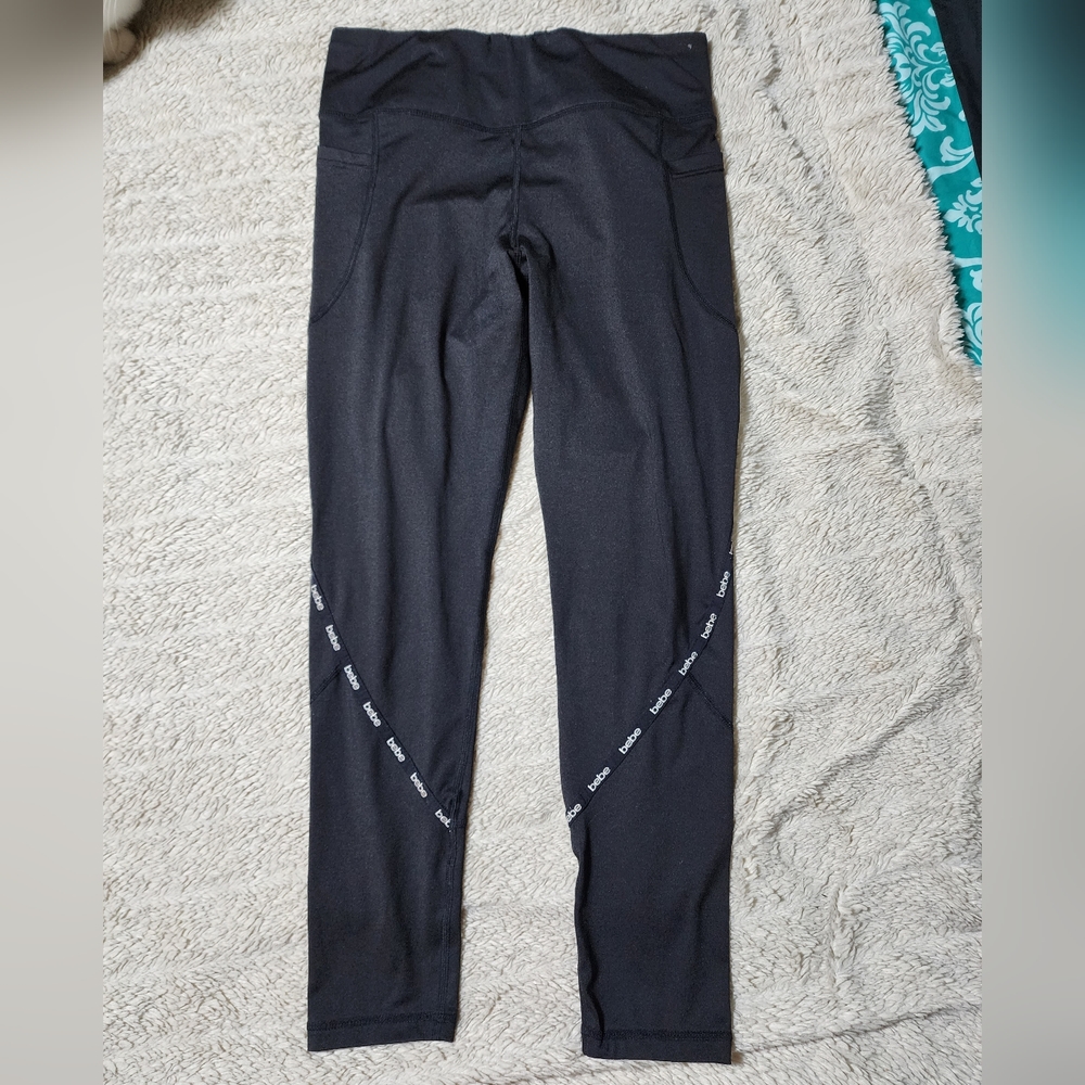 bebe Black Leggings with Logo Detail